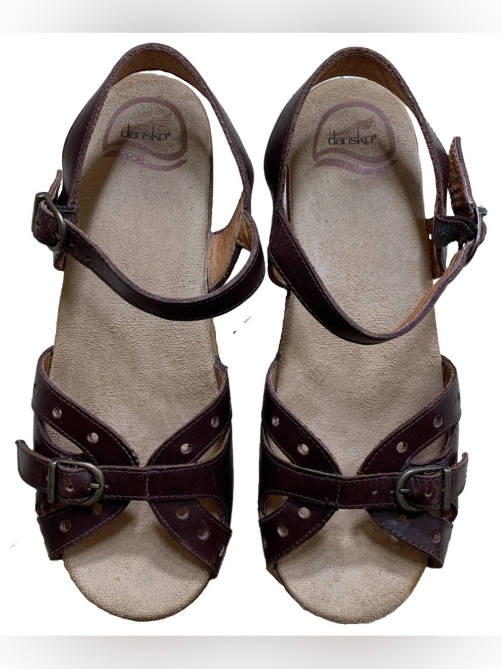 Dansko Sissy Brown Buckle Vintage Leather Strappy Sandal Heel Women Size 38 US 8